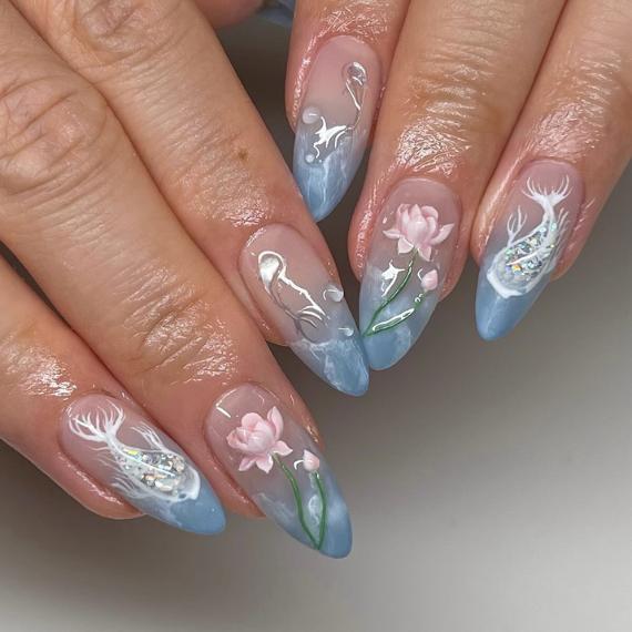 unhas flores coquette