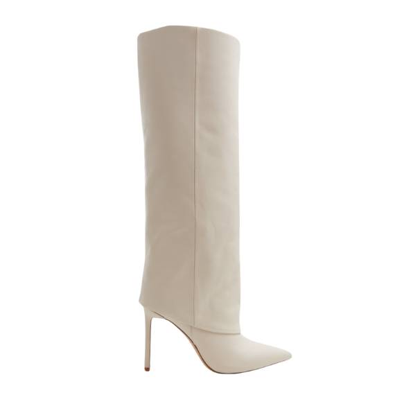 botas acima do joelho creme salto